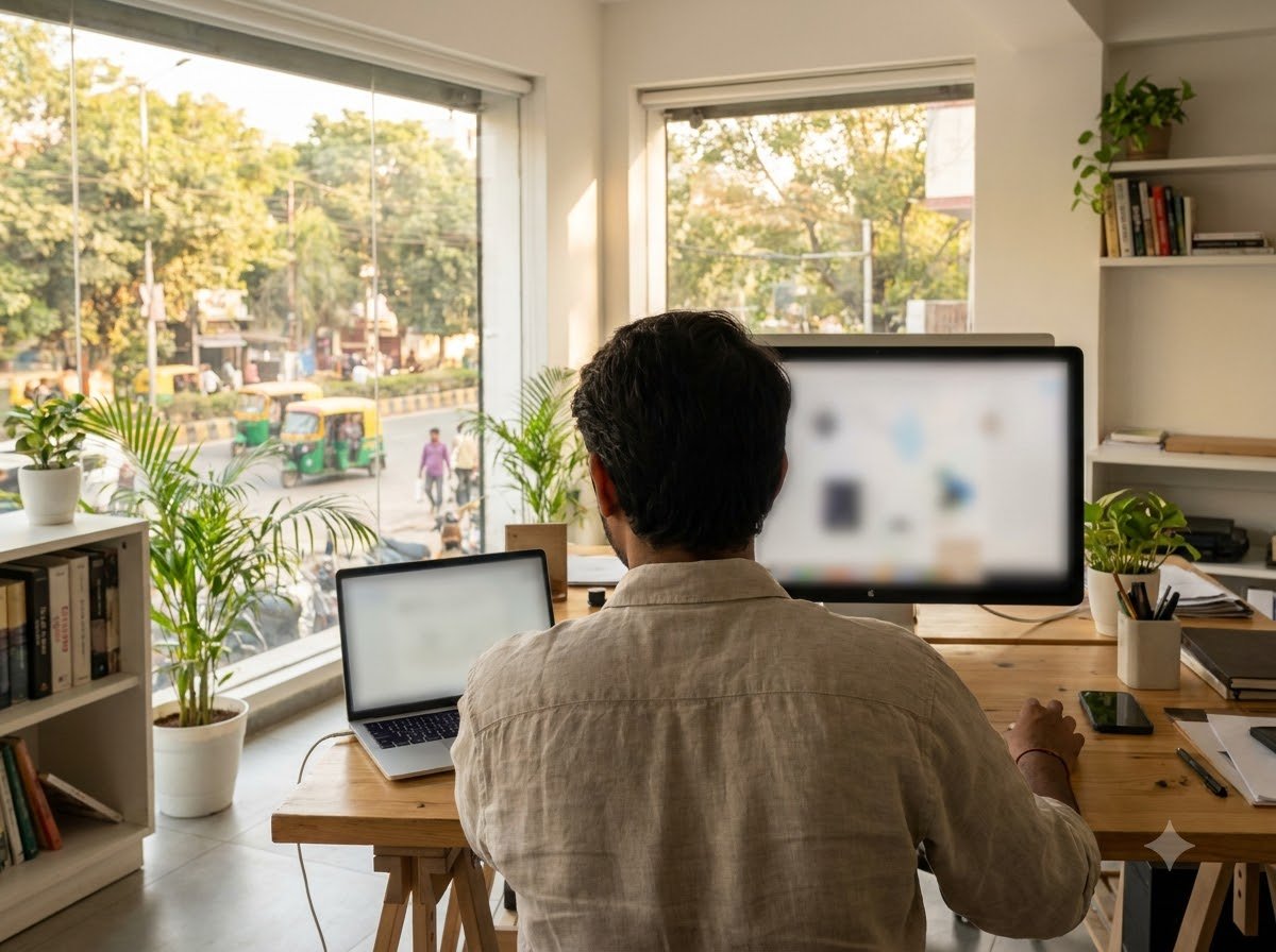 A designer building a website