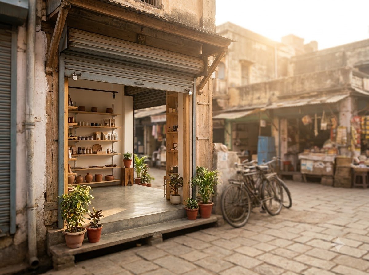 A shop open for business at sunrise